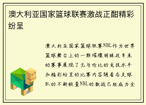 澳大利亚国家篮球联赛激战正酣精彩纷呈